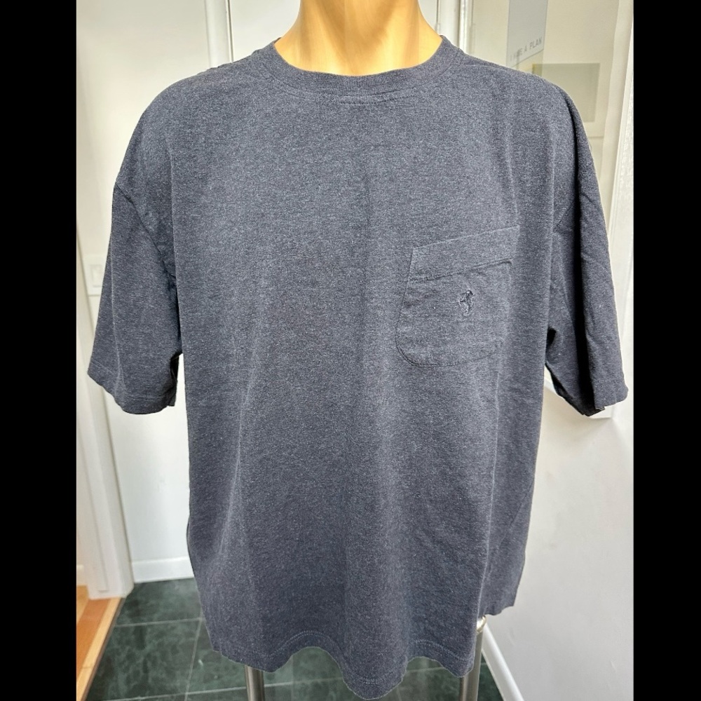 VINTAGE 1990s FERRARI TSHIRT CHARCOAL GRAY PRANCING HORSE EMBROIDERY POCKET XXL